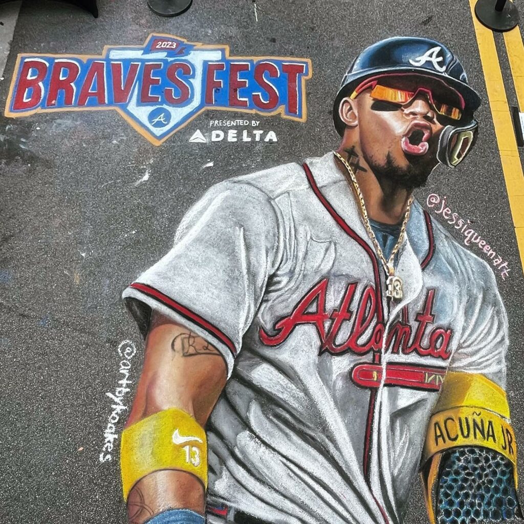 chalk art drawing of baseball player