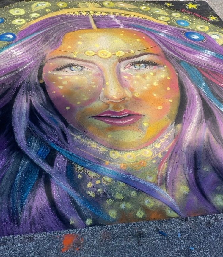 chalk art drawing of a woman with stars