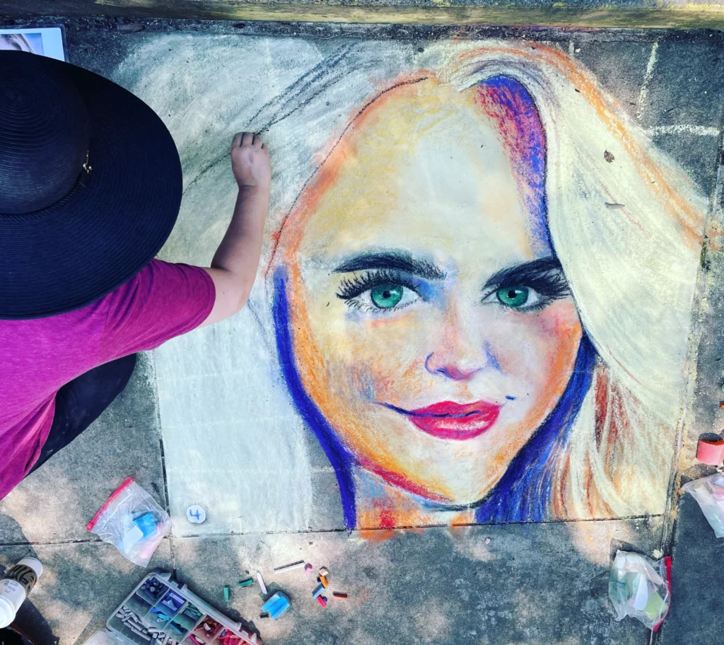 chalk art drawing of blonde woman