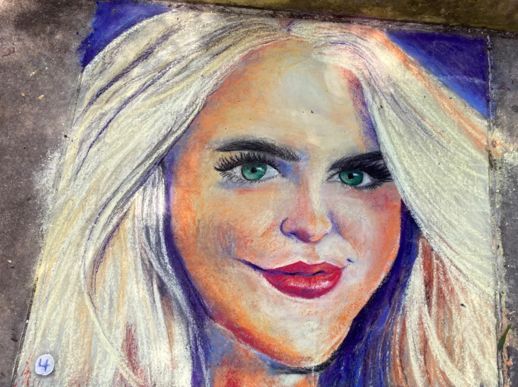 chalk art drawing of blonde woman